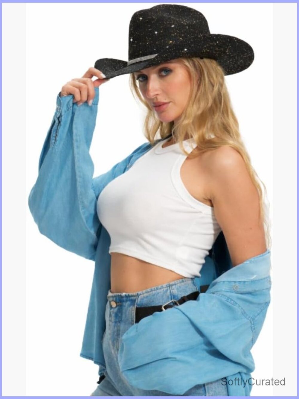 Sparkly Sequin Cowboy Hat with Thread Detail – Cowgirl Hat for Parties